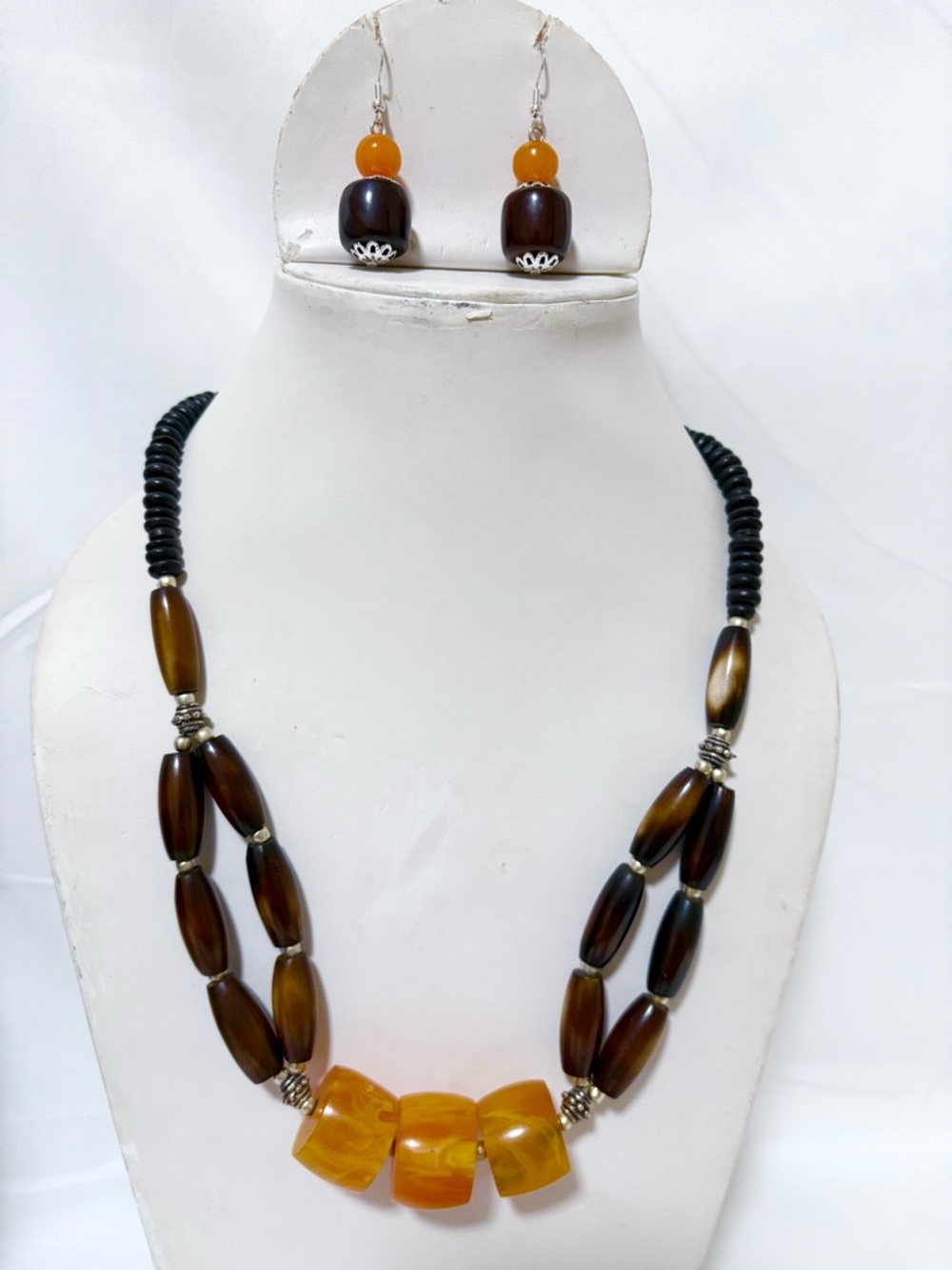 Handmade multicolor Beaded Necklace with Matching Earrings